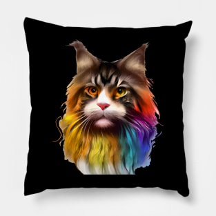 Maine Coon Cat Rainbow Painting Pillow