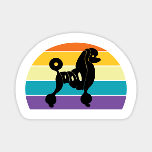 poodle in stylised writing with retro sunset background Magnet