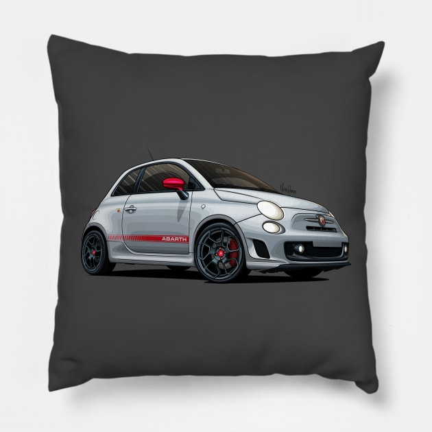 Abarth 595 Competizione White - Illustration Pillow by Mario Ramos Rally Art