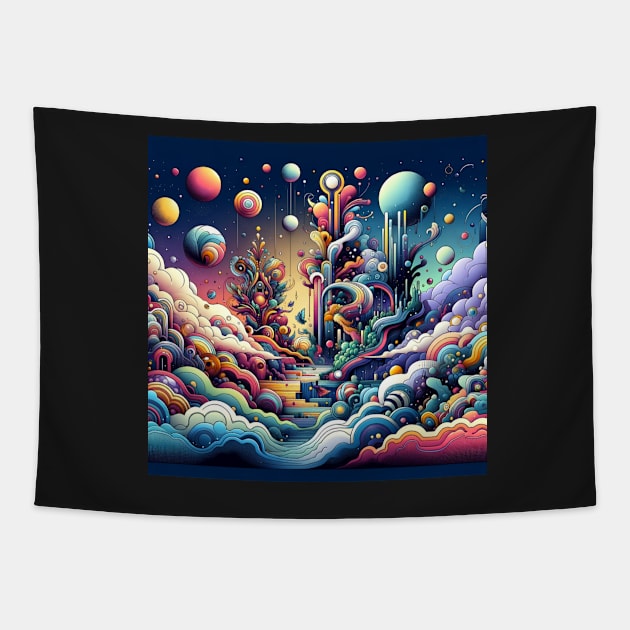 Dreamscapes Unbound: Surreal Fantasy Journey Tapestry by heartyARTworks