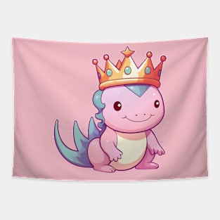 Regal Cartoon Axolotl Wearing a Gleaming Crown Tapestry