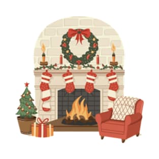 Cozy Fireside Christmas,Christmas, fireplace, cozy, warm, stockings, holiday, decorations, festive, home, comfort T-Shirt