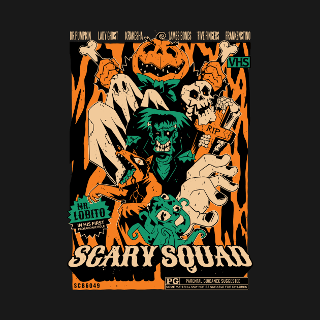 Scary Squad // Funny Parody Movie Poster // Frankenstein Ghost Pumpkinhead Halloween by SLAG_Creative