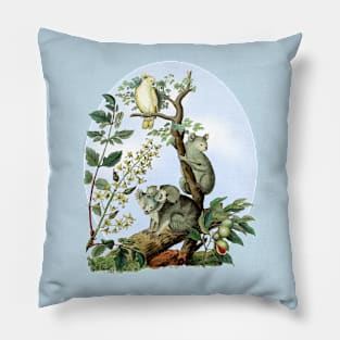 Koala Bear and Cockatoo Bird Wildlife Illustration Pillow