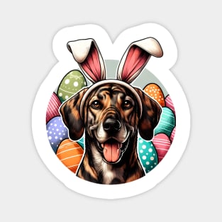 Plott Hound Welcomes Spring with Easter Bunny Ears Magnet