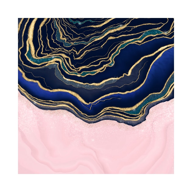 Pink Blue Gold Fluid Liquid Painting by NdesignTrend