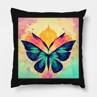 butterfly, flower, floral, gold, beautiful, blue, cute, colorful Pillow