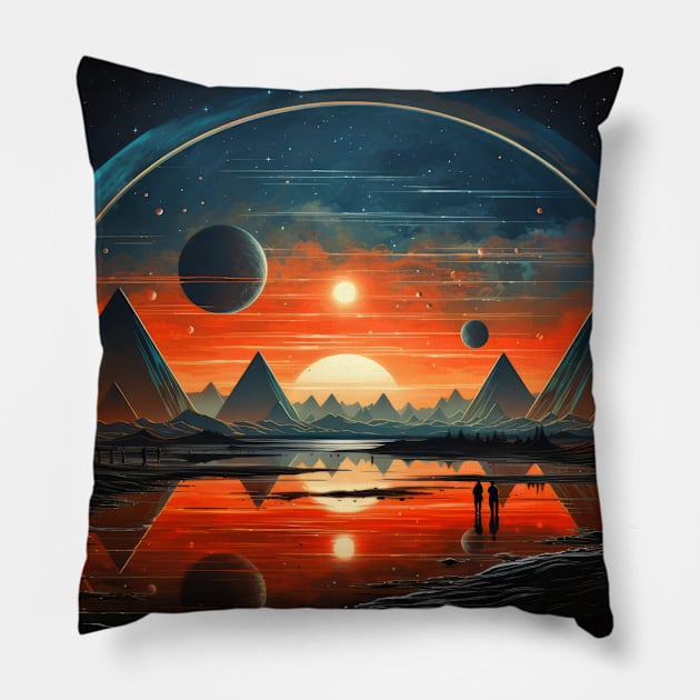 Pyramids Mystic Concept Abstract Colorful Scenery Painting Pillow by Cubebox