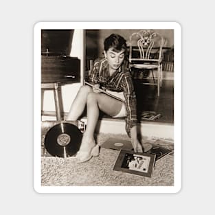 Audrey Hepburn Listening to Music Magnet