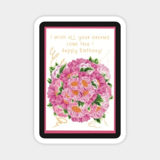 Happy Birthday greetings with a bouquet of peonies Magnet