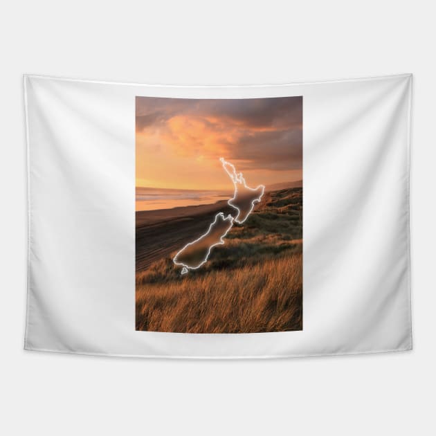 New Zealand Country Map | Luminous Landscapes Tapestry by Visitify