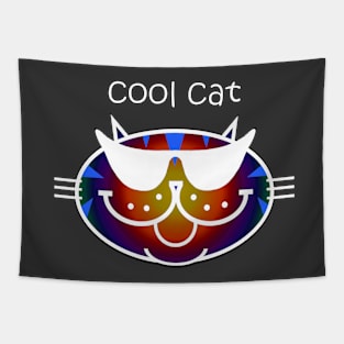 COOL CAT 2 - DARK RAINBOW TABBY, WHITE OUTLINE Tapestry