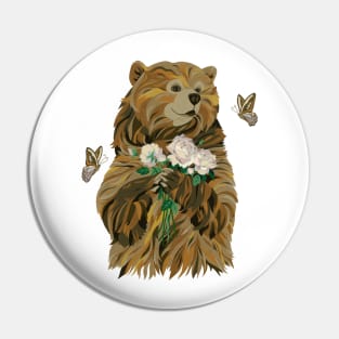 Bear with Flowers and Butterflies Pin