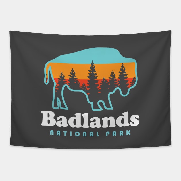 Badlands National Park Bison Retro South Dakota Tapestry by PodDesignShop