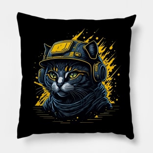 Cat construction illustration Pillow