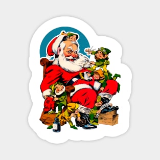 Santa Claus with his hardworking green elves Magnet