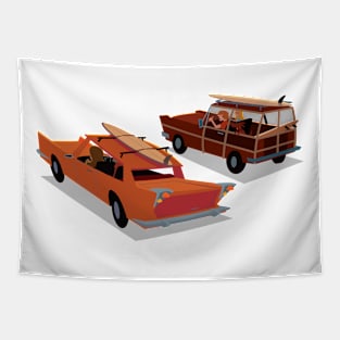 Gone Surfing Vintage Cars & Surfboards Tapestry