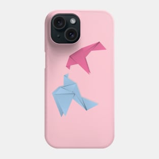 Blue and pink origami pigeons Phone Case