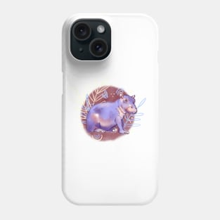 Cute Purple Hippo with Leaves and Plants Phone Case