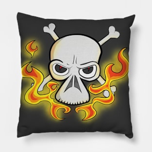 Skull and Fiery Flames Pillow