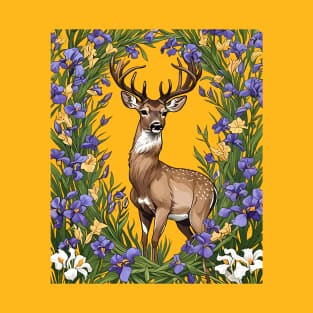 Michigan White-Tailed Deer With Iris Flower 4 T-Shirt