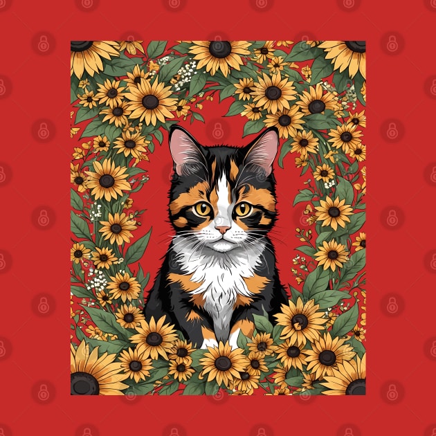 Maryland Calico Cat And Black Eyed Susan Flowers 1 by taiche