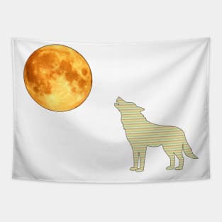 Wolf Howling At Orange Full Moon Tapestry