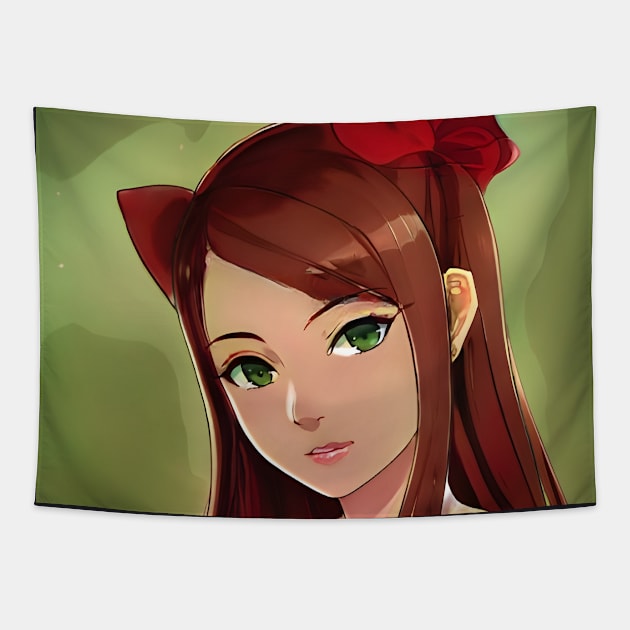 Brown Hair Anime Girl Tapestry by animegirlnft