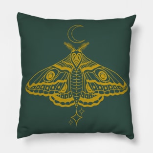 Witchy Cute Celestial Moth - Gold and Green Pillow