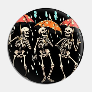 Laughing skeletons outside in the rain. Pin