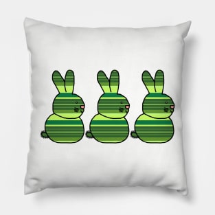 Three Easter Bunnies Green Stripes Pillow