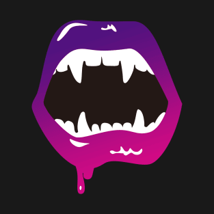 Vampire Lips Vampire Teeth Vampire Bite Blood Kiss Purple and Pink T-Shirt