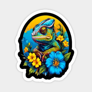 Chameleon Surrounded by Vibrant Spring Flowers Magnet