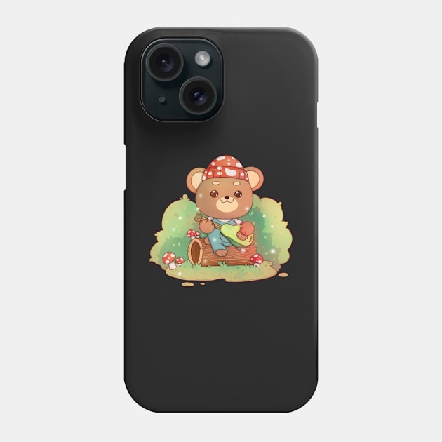 Camping teddy bear with mushrooms Phone Case by Itsacuteart