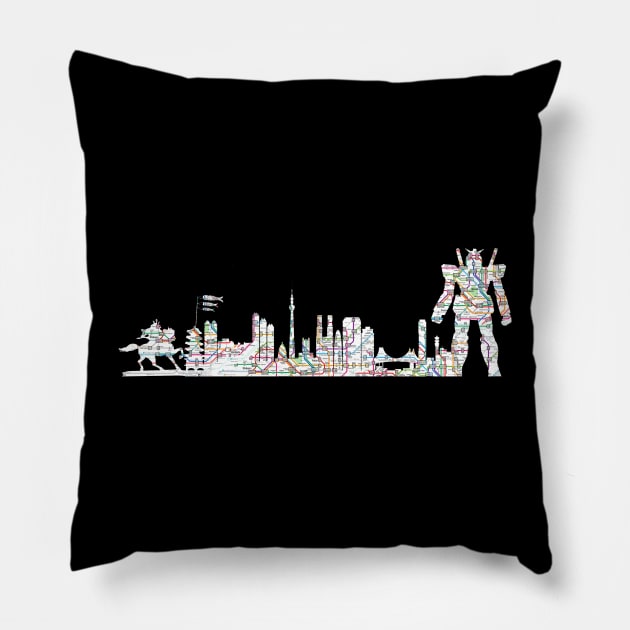 Tokyo japan skyline subway map Pillow by Hook Ink