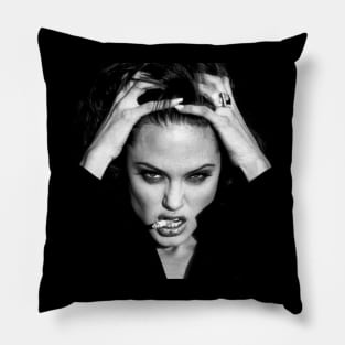 Angelina Jolie - expression while smoking Pillow