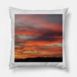Red Orange and Pink Sunset in Zagreb, Croatia Pillow