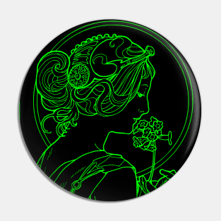 Alphonse Mucha Primevere Green Neon Pin