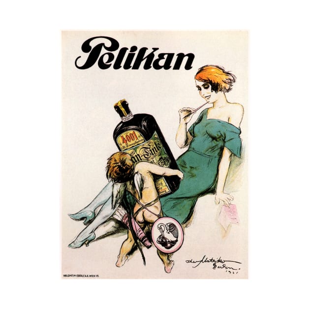 Germany PELIKAN INK Art Deco Style Wall Art Vintage Advertisement 1921 by vintageposters