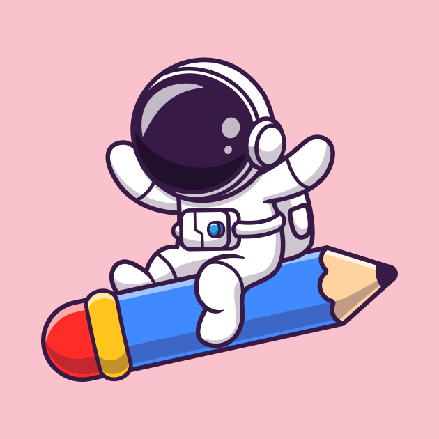 Cute Astronaut Flying With Pencil Rocket by Catalyst Labs