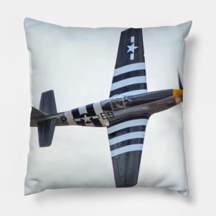 P-51B Mustang With Invasion Stripes Pillow