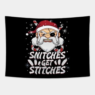 Snitches Get Stitches Santa Hat Funny Santa Pirate Candy Cane Tapestry