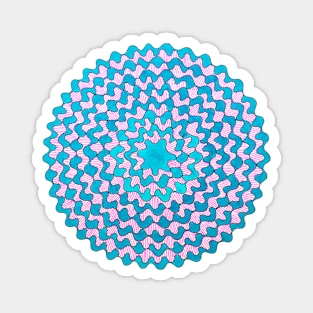 Handmade Blue and pink doodle mandala art Magnet