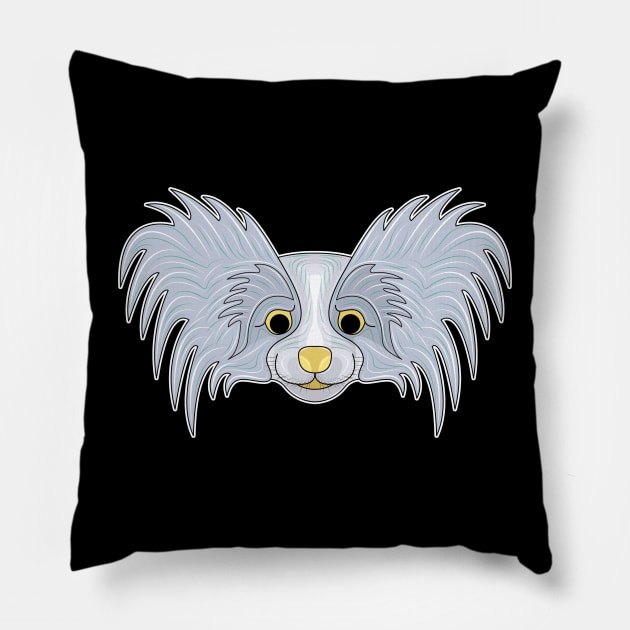 cute silver papillon dog face Pillow by dwalikur