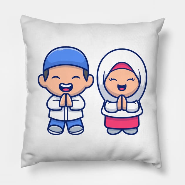 Cute boy and girl moslem Pillow by Catalyst Labs