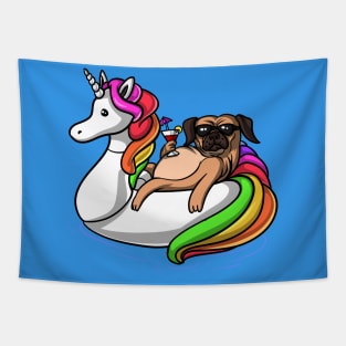 Pug Dog Riding Unicorn Float Tapestry