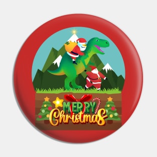 Santa Claus riding a dinosaur Pin