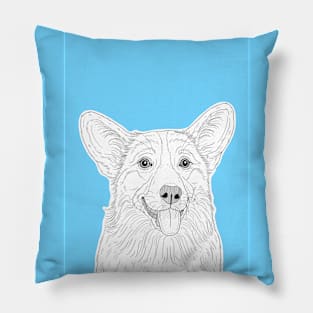 Cute Corgi Dog Portrait (pale blue background) Pillow
