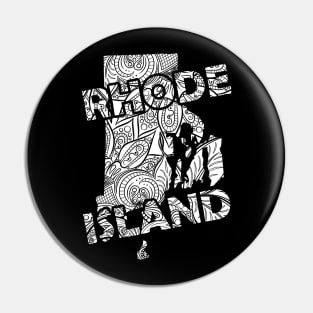 Mandala art map of Rhode Island with text in white Pin