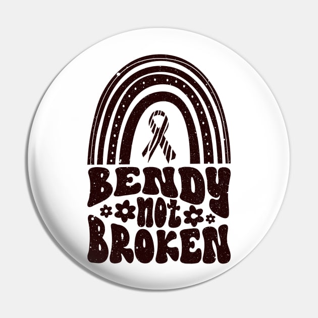 Ehlers-Danlos Syndrome Awareness Ribbon: Bendy Not Broken Black Boho Rainbow Pin by Jesabee Designs